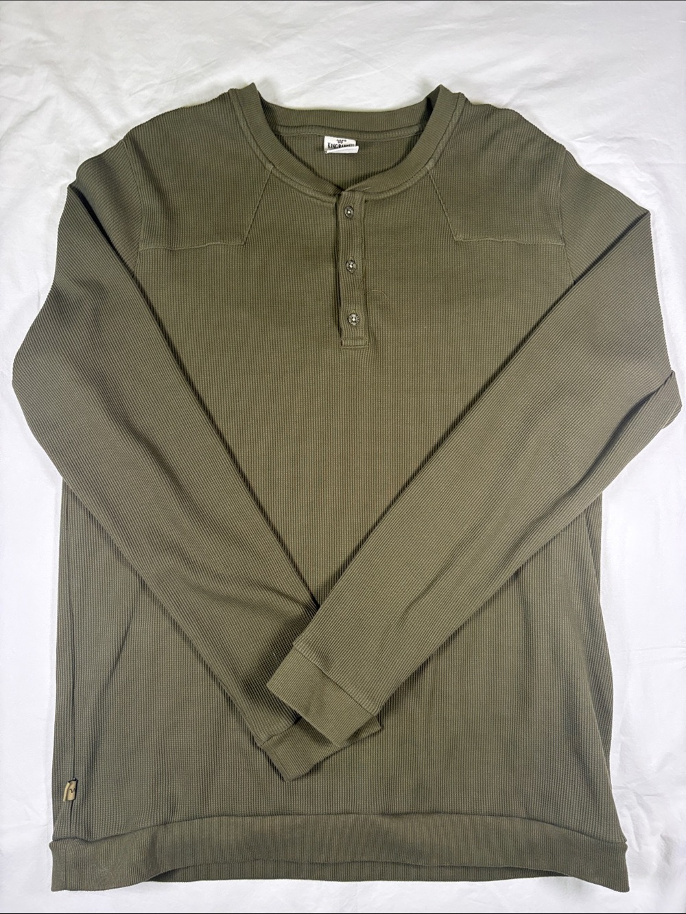 Olive Ribbed Long Sleeve Henley Shirt - Unknown Brand